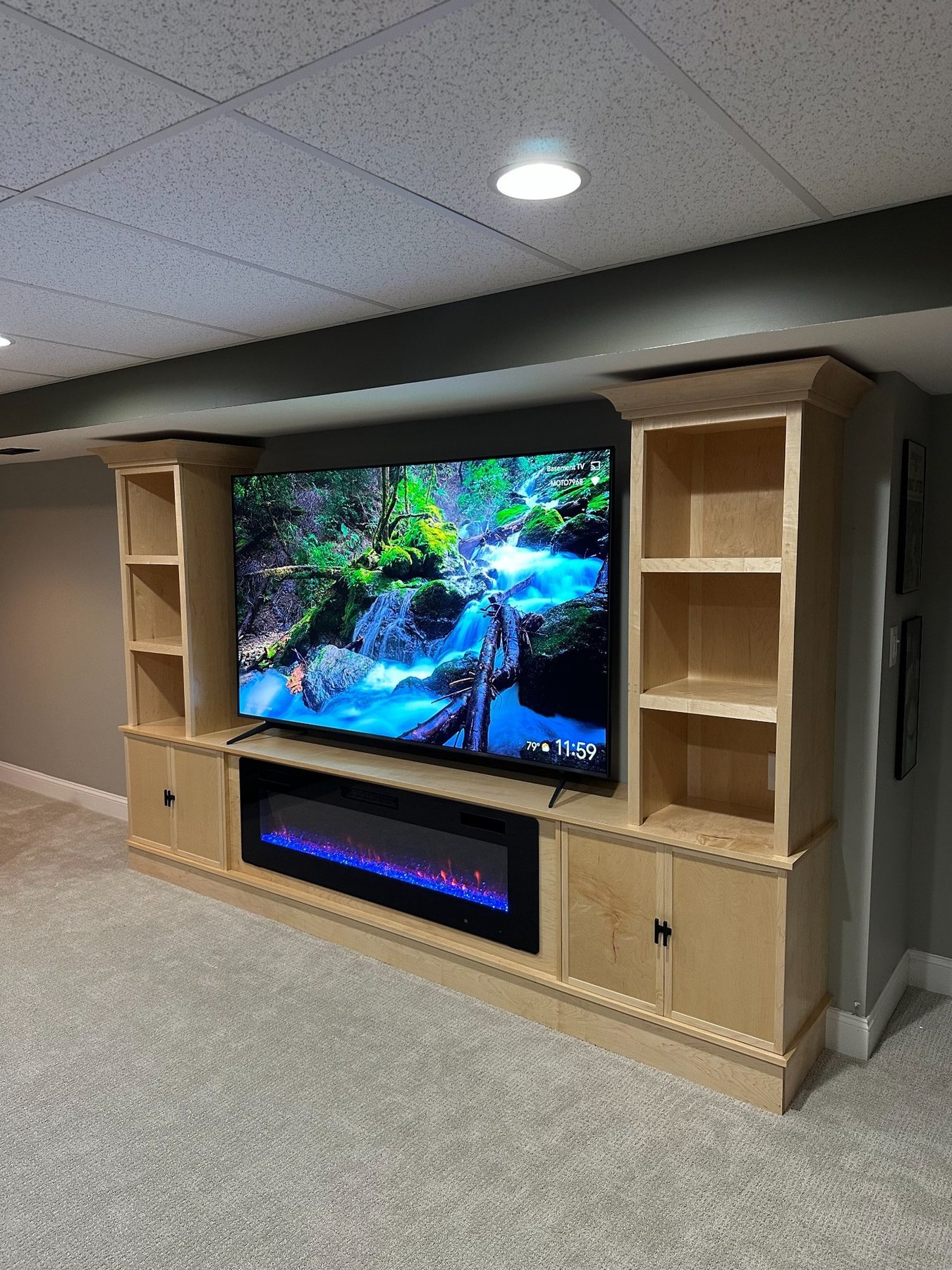 Angled view of the maple entertainment center